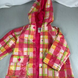 OshKosh B'gosh Plaid Raincoat 4T Pink/Green/Yellow